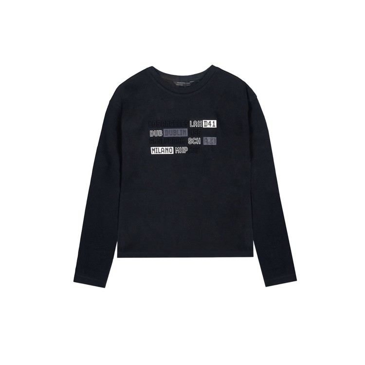 MAYORAL T-shirt nera a manica lunga goffrata bambino