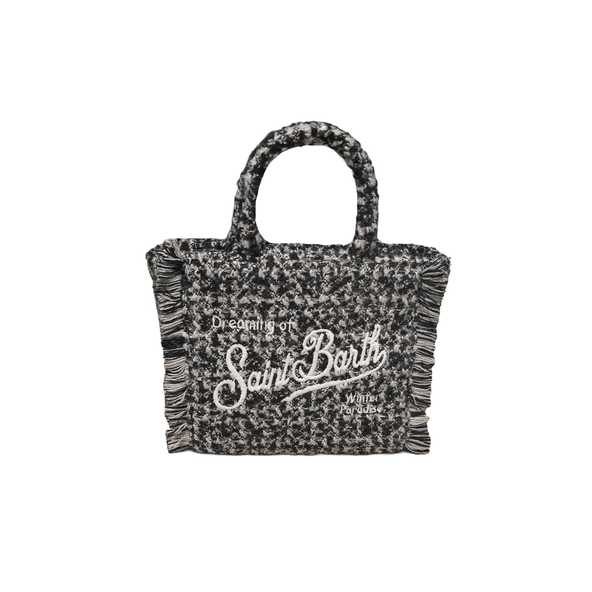 SAINT BARTH Borsa Vanity Mini bianca e nera in tweed bambina