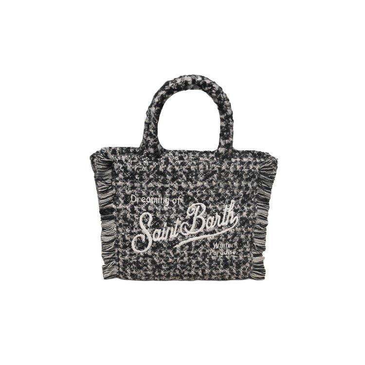 SAINT BARTH Borsa Vanity Mini bianca e nera in tweed bambina