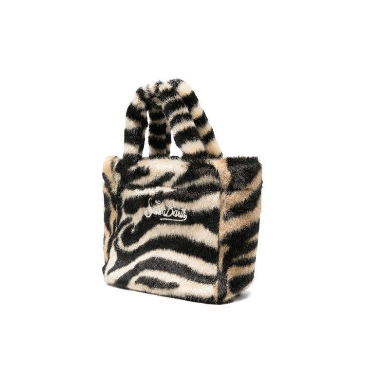 SAINT BARTH Borsa Vanity Mini zebrata beige pelo bambina