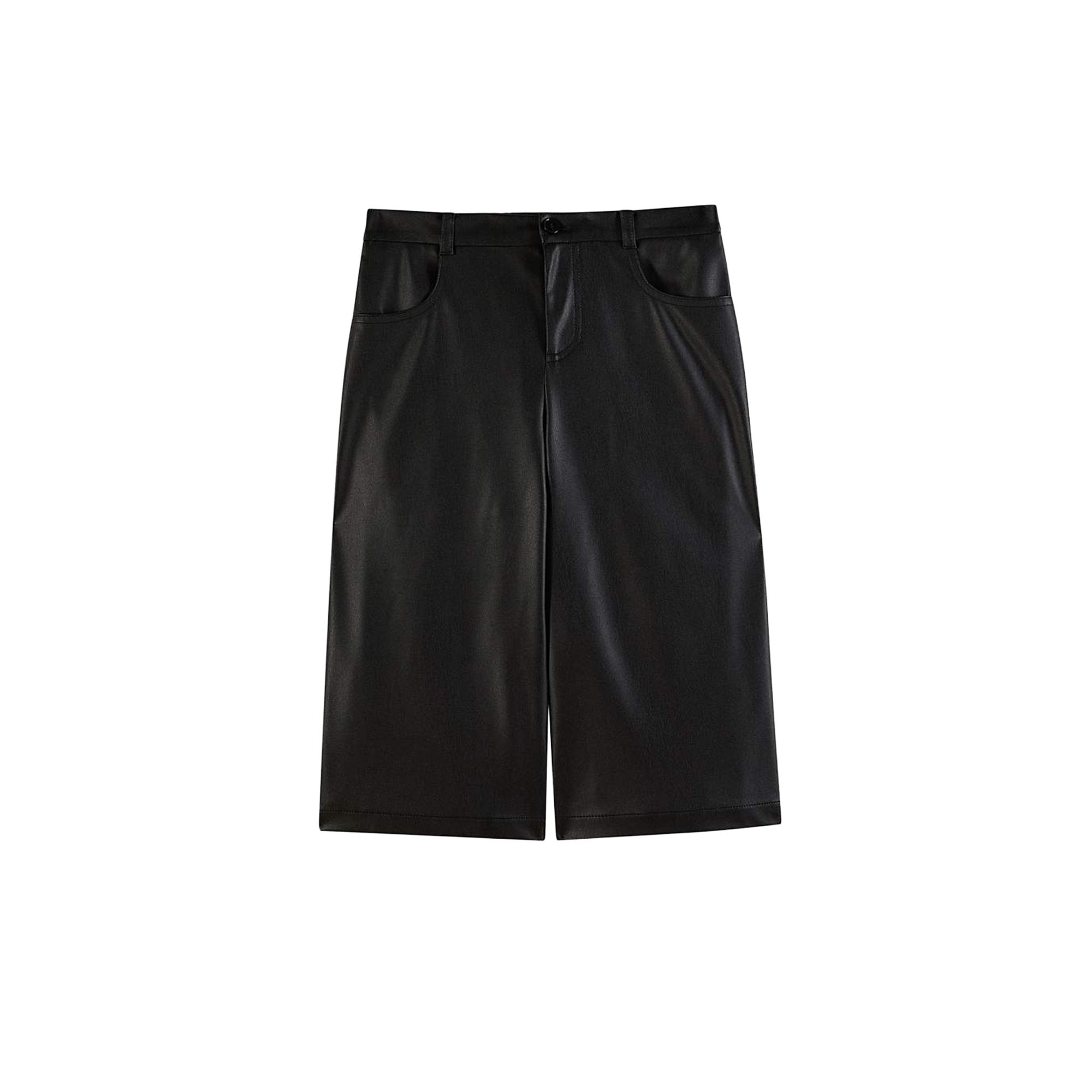 PATRIZIA PEPE Pantaloni neri wide leg ecopelle corti bambina