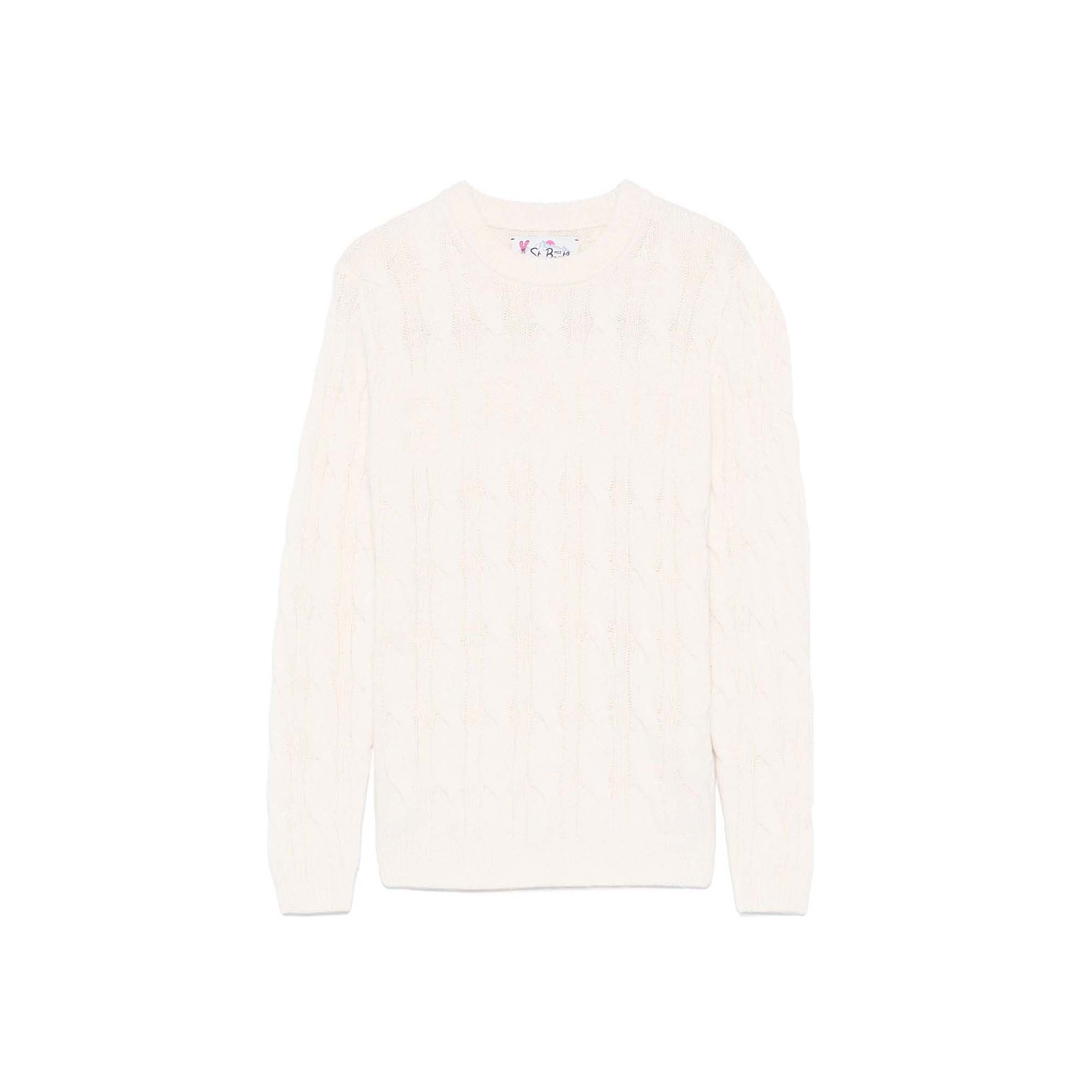 SAINT BARTH Maglione bianco in lana a trecce bambina