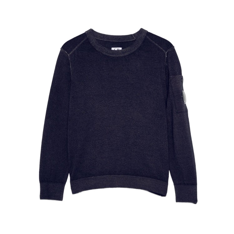 C.P. COMPANY Maglione blu navy girocollo Lens in lana bambino