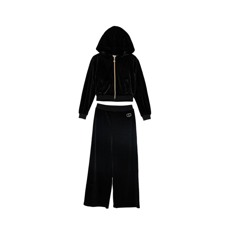 TWIN-SET Tuta nera in ciniglia felpa e pantalone bambina