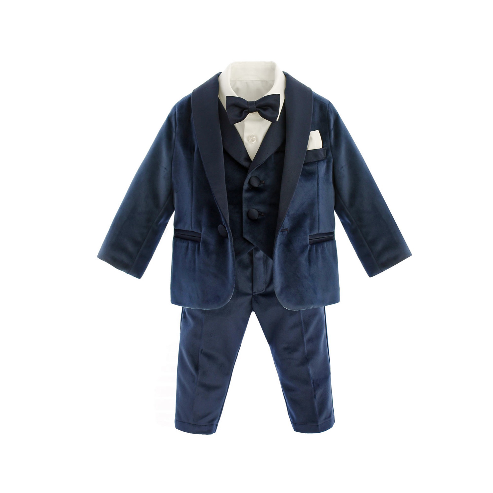 GASTONE Completo 5 pezzi blu in velluto neonato