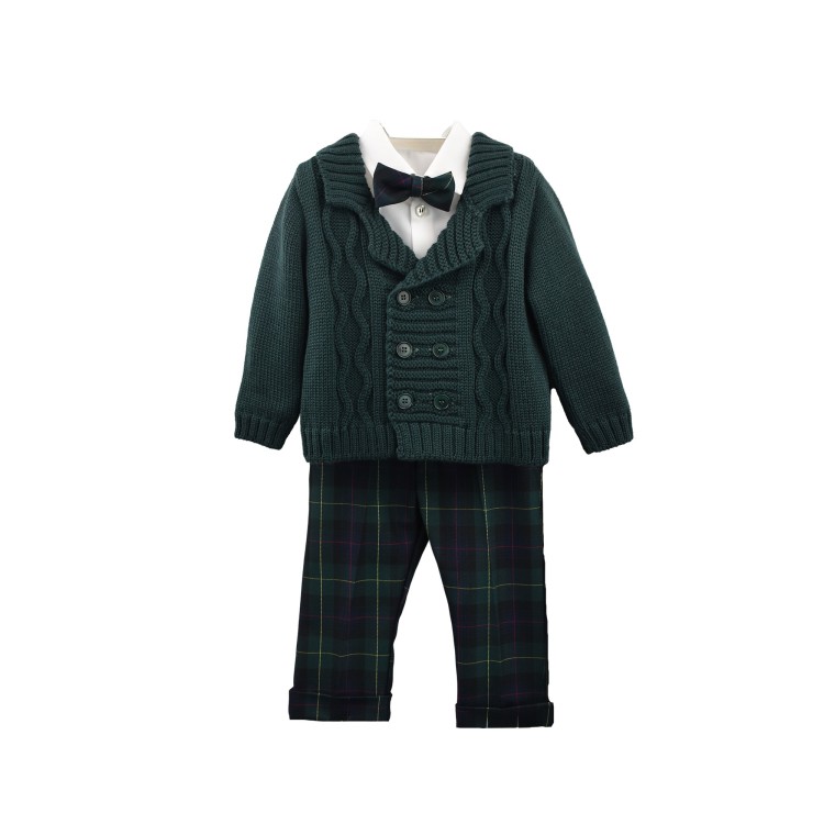 GASTONE Completo 4 pezzi verde a quadri neonato