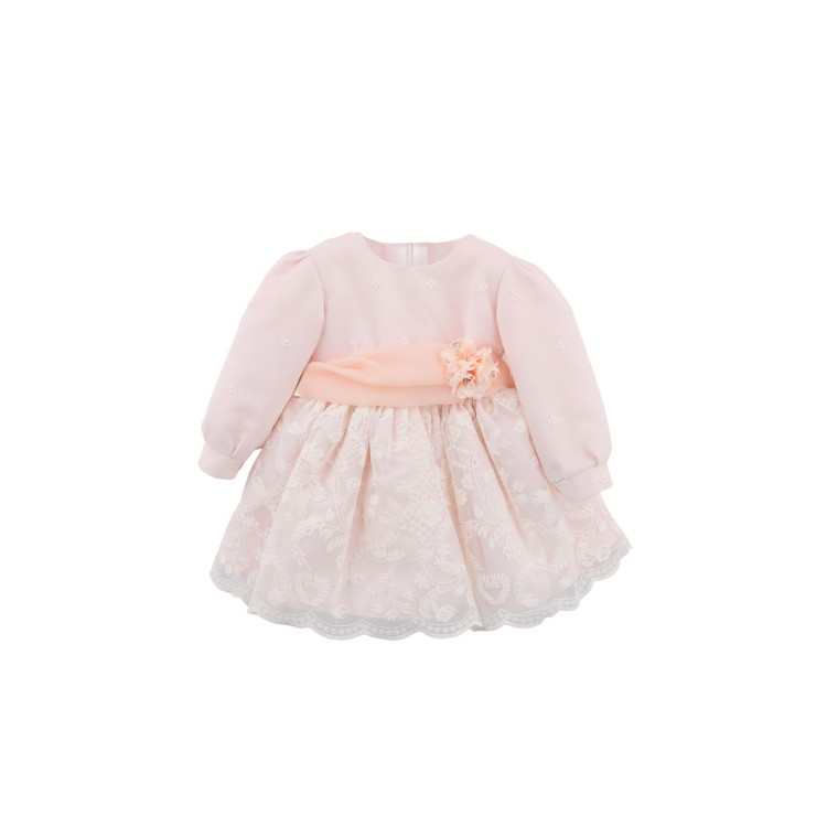 GASTONE Abitino pesca con ricami neonata