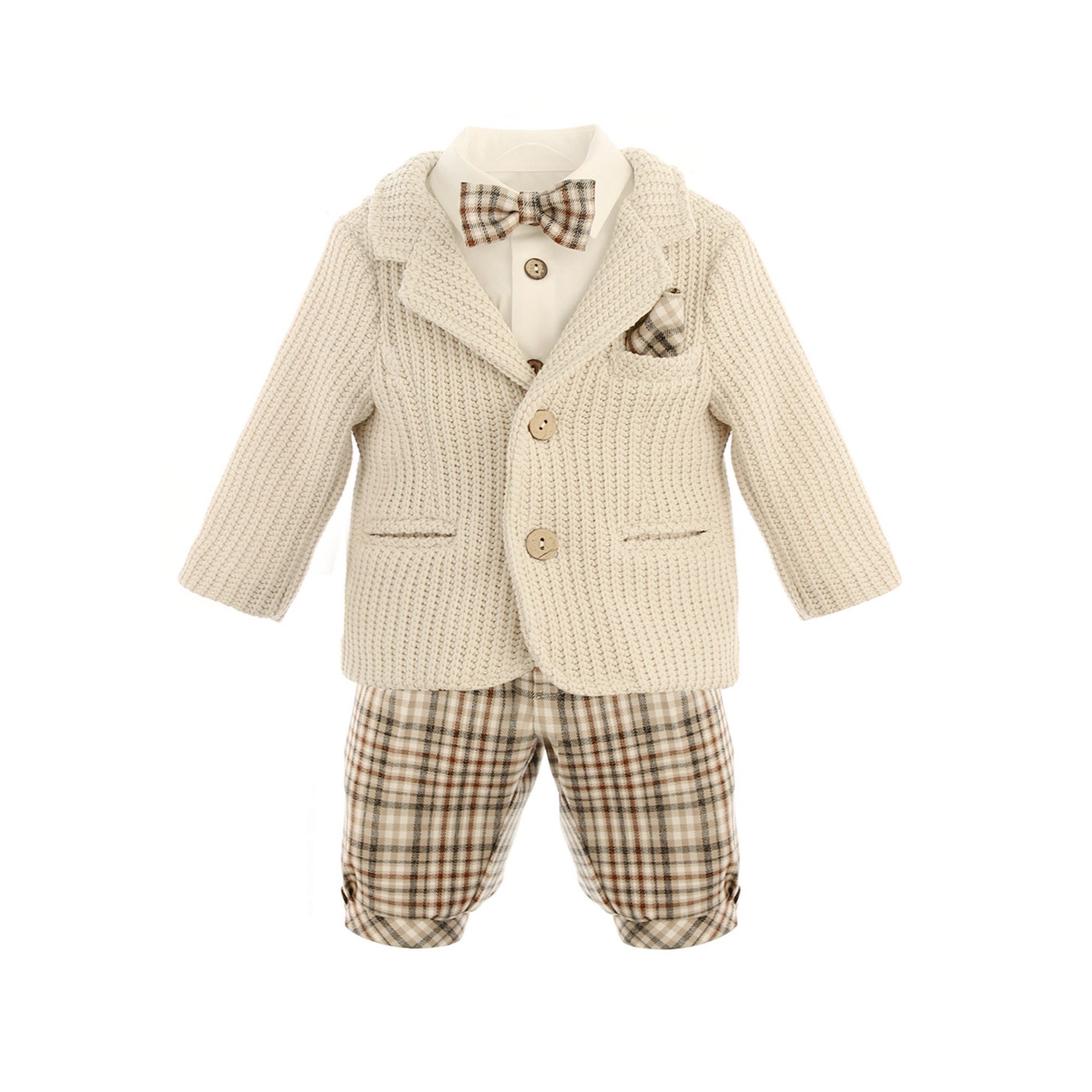 GASTONE Completo 4 pezzi beige a quadri neonato