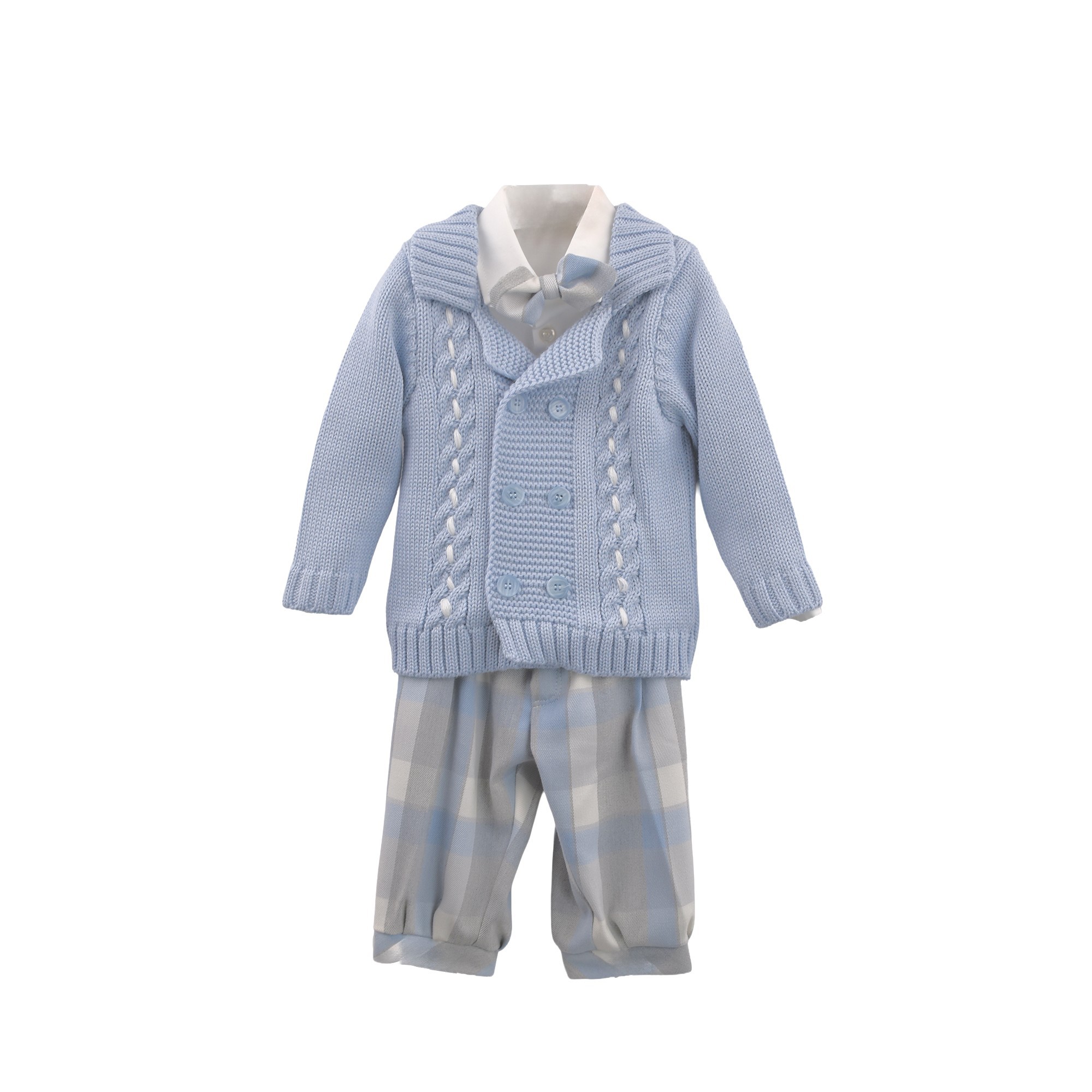 GASTONE Completo 4 pezzi celeste a quadri neonato