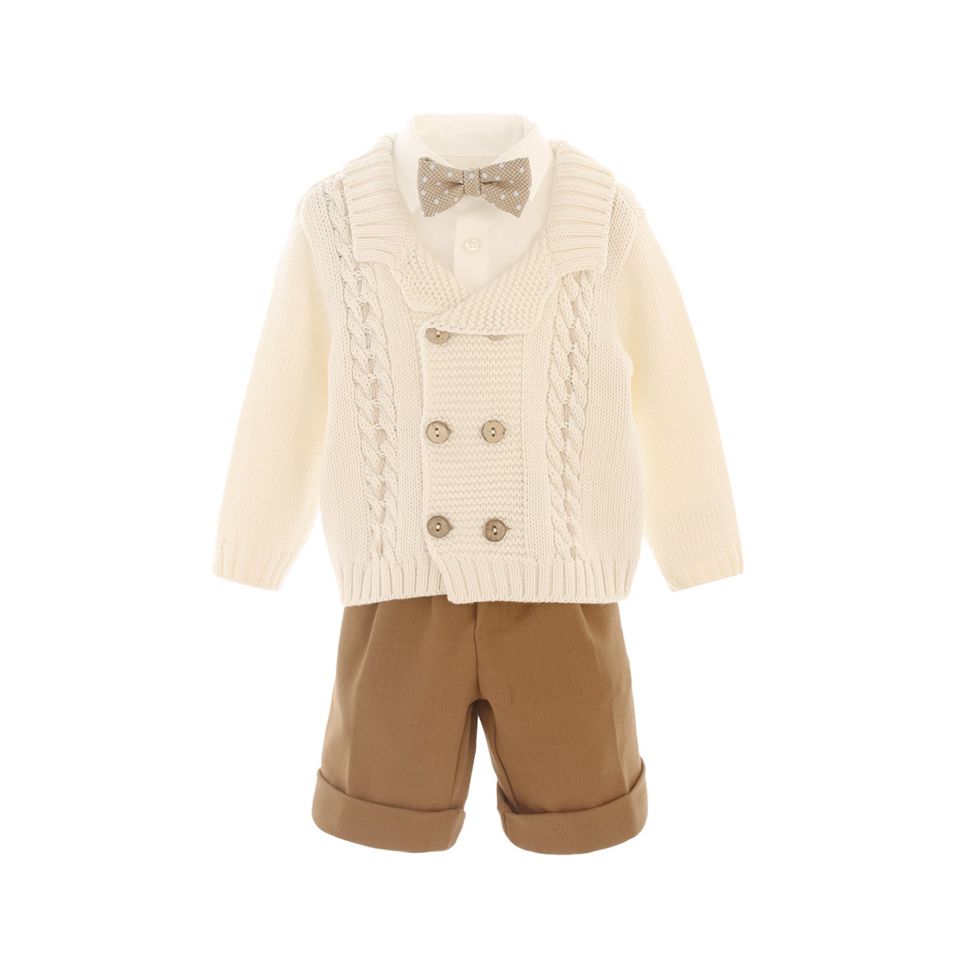GASTONE Completo 4 pezzi panna e marrone neonato