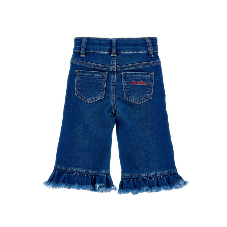 MONNALISA Jeans con ricamo Minnie e volant bambina