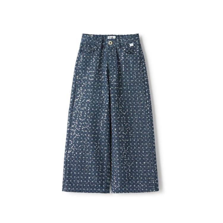 IL GUFO Jeans palazzo con paillettes bambina