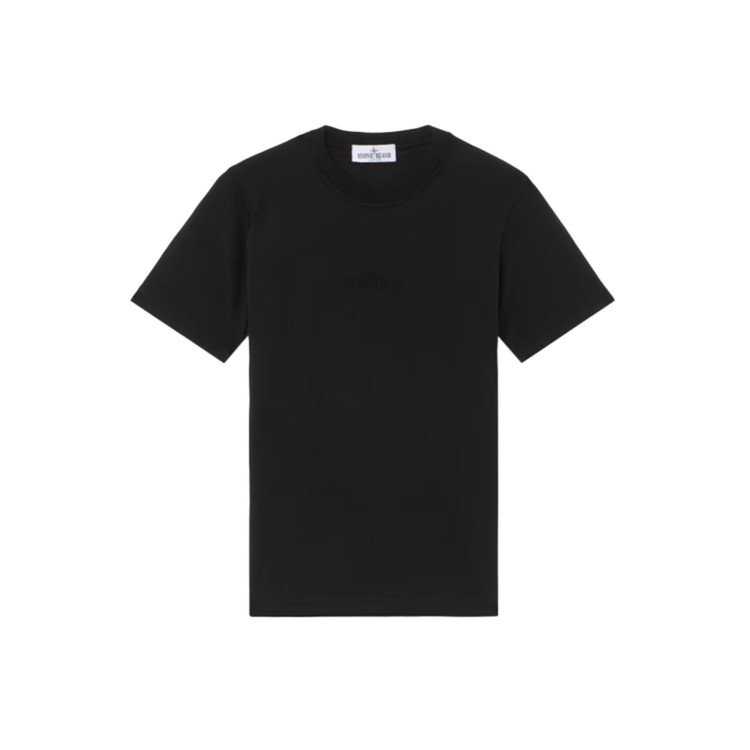 STONE ISLAND T-shirt nera logo ricamato bambini
