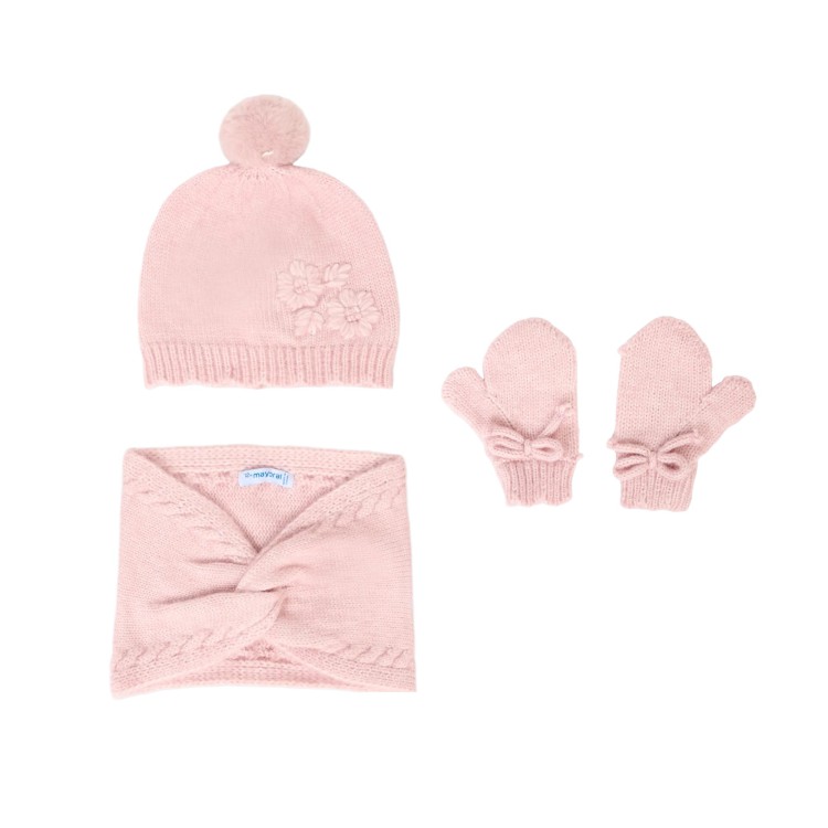 MAYORAL Set rosa 3 pezzi cappello, collo e muffole neonata