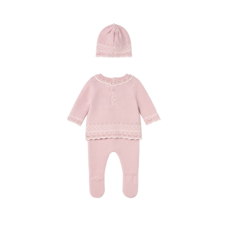 MAYORAL NEWBORN Completo 3 pezzi rosa tricot neonata