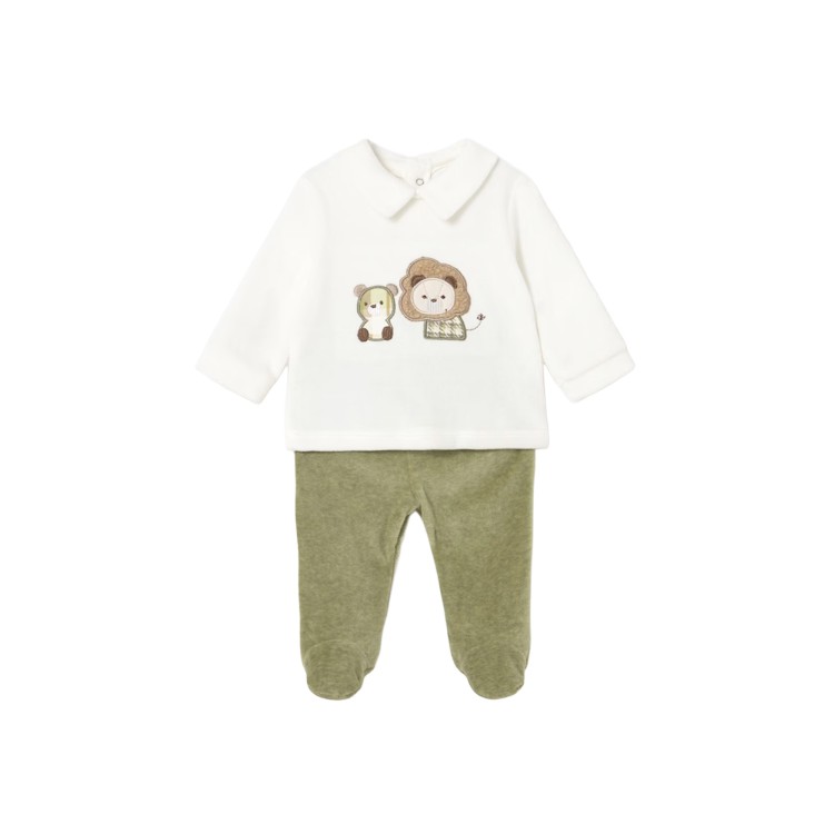 MAYORAL NEWBORN Completo verde ghettina in ciniglia neonati