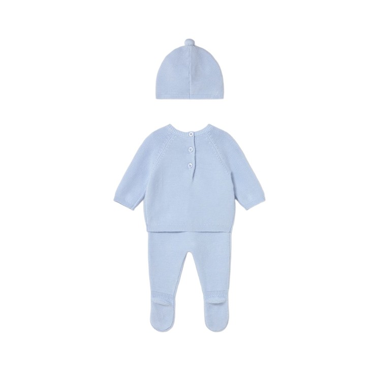 MAYORAL NEWBORN Completo 3 pezzi cielo tricot neonato