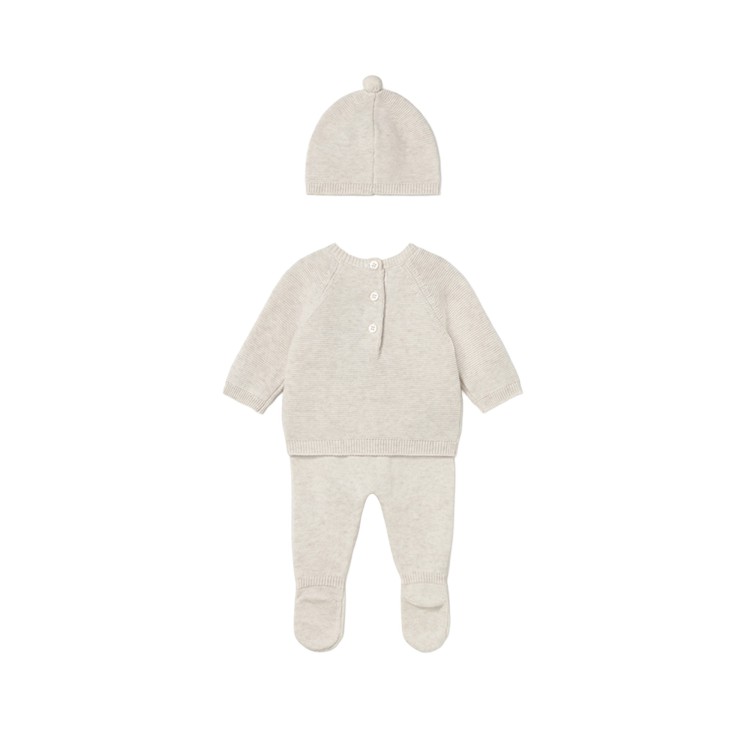 MAYORAL NEWBORN Completo 3 pezzi sabbia tricot neonati