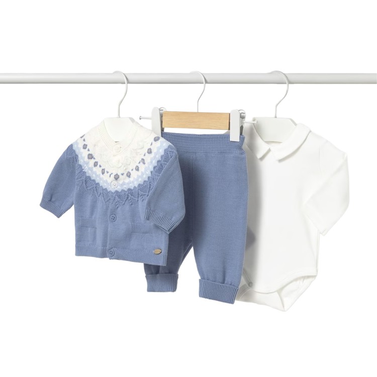 MAYORAL NEWBORN Completo 3 pezzi azzurro tricot neonato