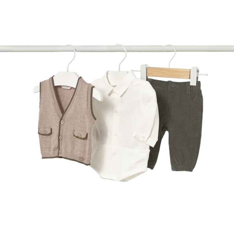 MAYORAL NEWBORN Completo 3 pezzi beige e verde neonato