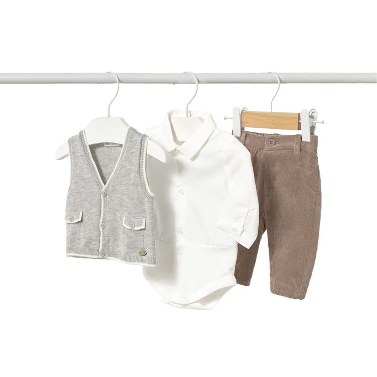 MAYORAL NEWBORN Completo 3 pezzi grigio e terra neonato