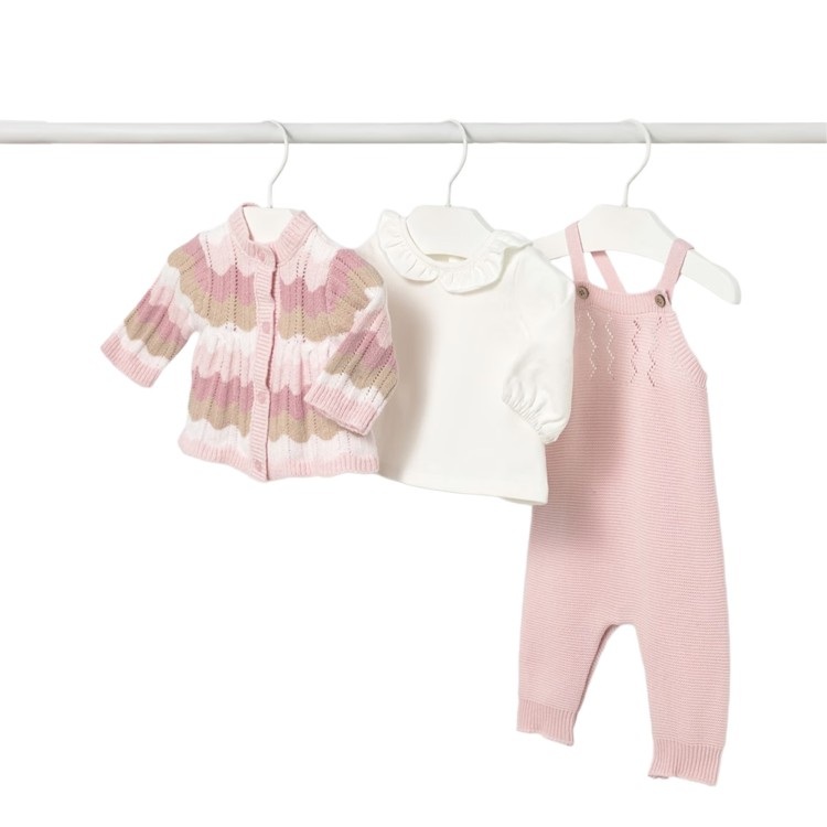 MAYORAL NEWBORN Completo 3 pezzi rosa salopette neonata