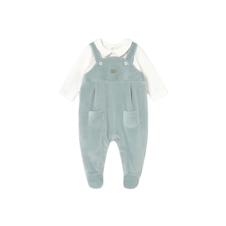 MAYORAL NEWBORN Tutina verde acqua finta salopette neonato