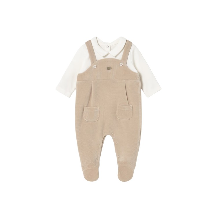 MAYORAL NEWBORN Tutina beige finta salopette neonato