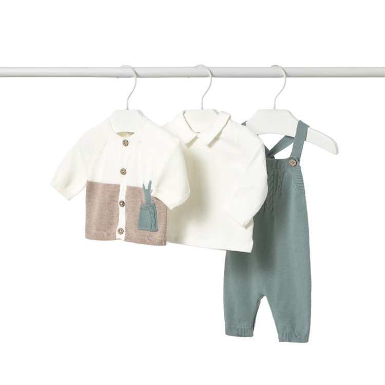 MAYORAL NEWBORN Completo 3 pezzi bianco e turchese neonato