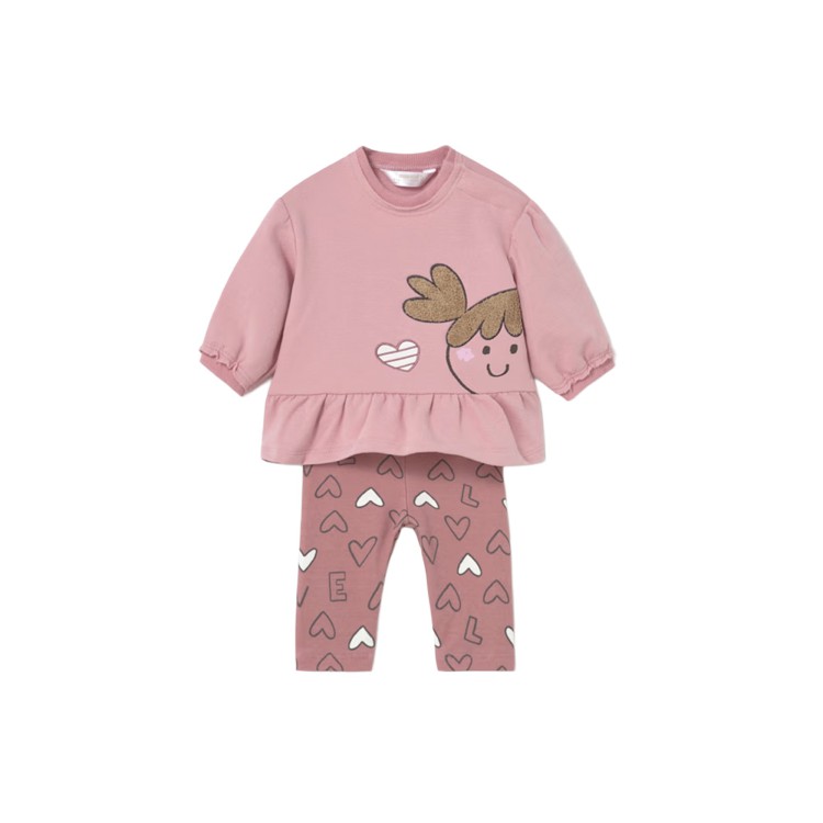 MAYORAL NEWBORN Completo 4 pezzi rosa felpa e pantalone neonata