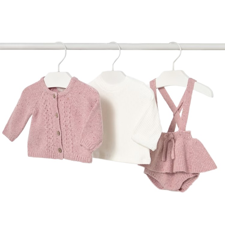 MAYORAL NEWBORN Completo 3 pezzi rosa tricot neonata