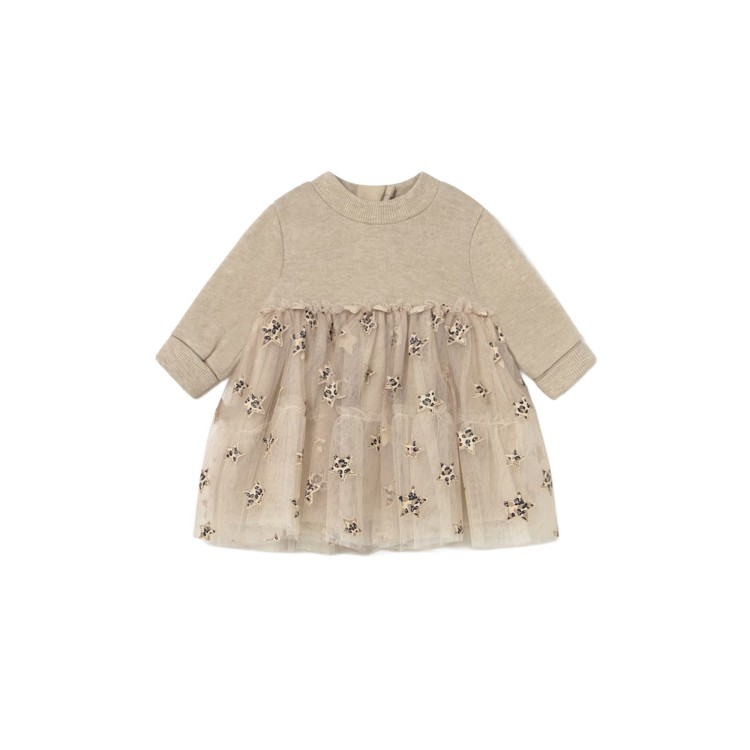 MAYORAL NEWBORN Vestito beige con tulle neonata