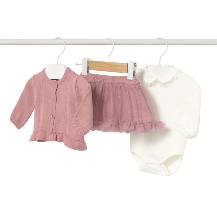 MAYORAL NEWBORN Completo 3 pezzi rosa neonata