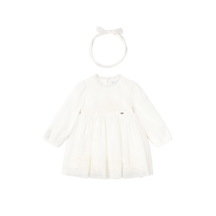 MAYORAL Abito bianco in tulle ricamato neonata