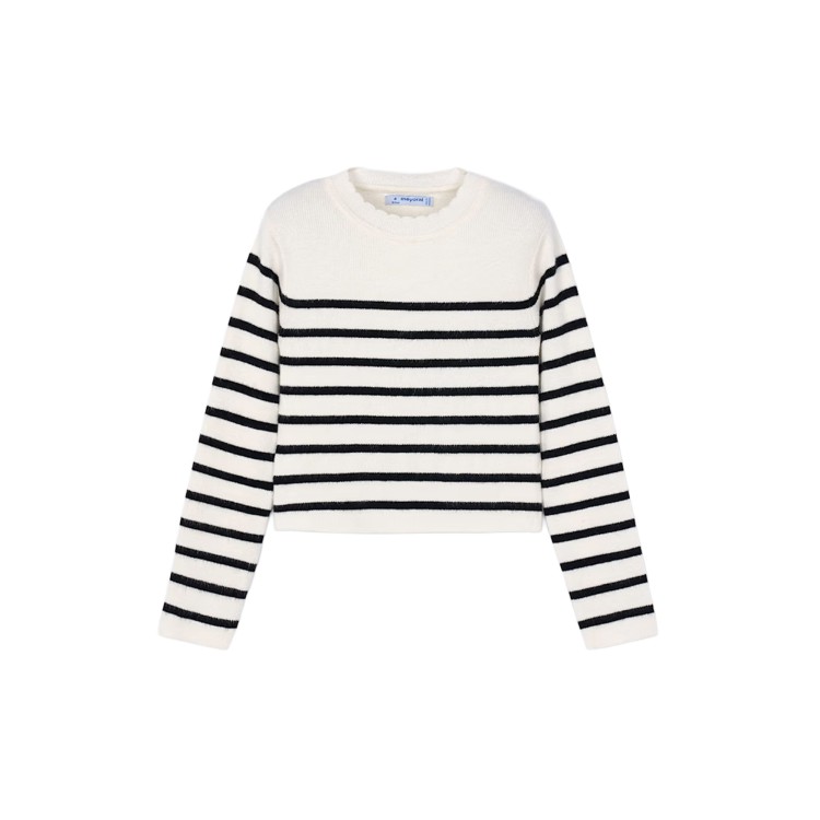 MAYORAL Maglione bianco tricot a righe bambina