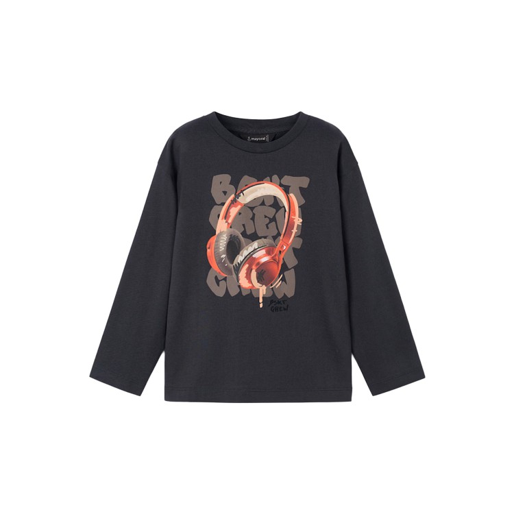 MAYORAL T-shirt antracite a maniche lunghe con stampa bambino