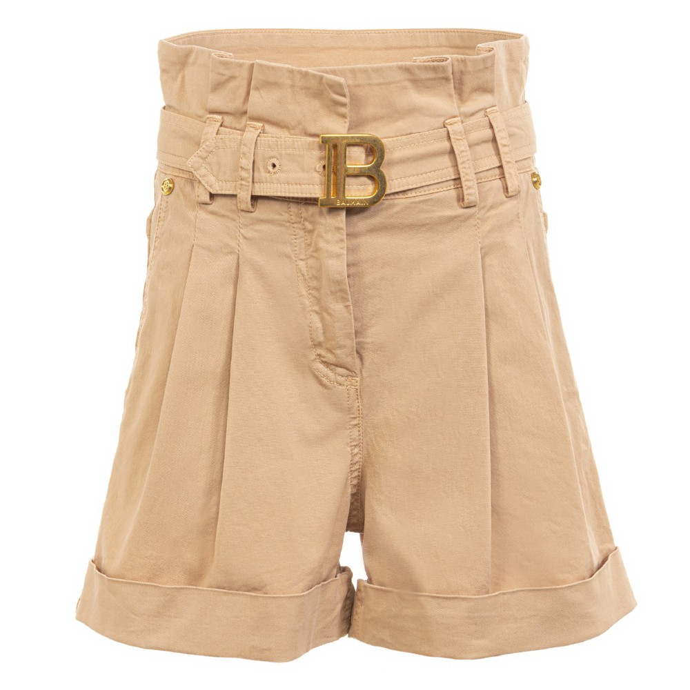 BALMAIN Short beige con...