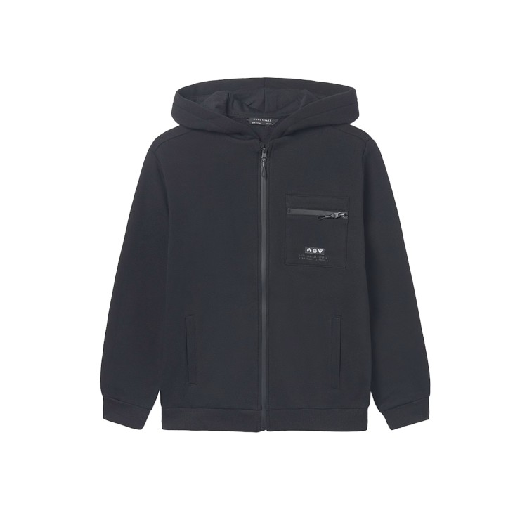 MAYORAL Felpa nera full-zip con tasca bambino