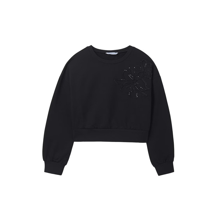 MAYORAL Felpa nera con dettaglio fiore bambina