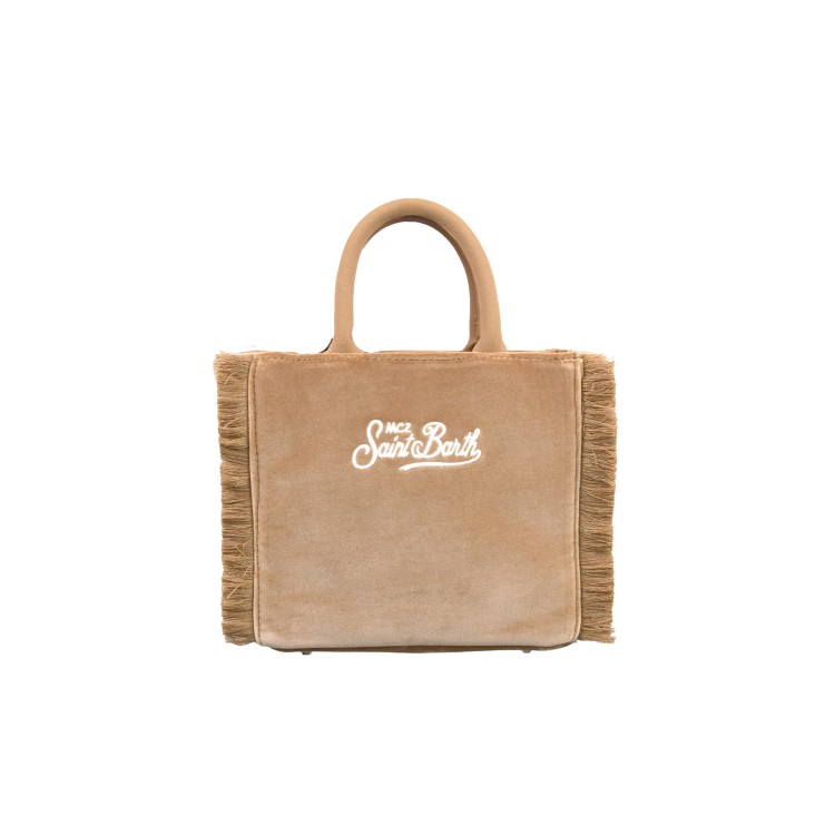 SAINT BARTH Borsa Vanity Mini beige in velluto bambina