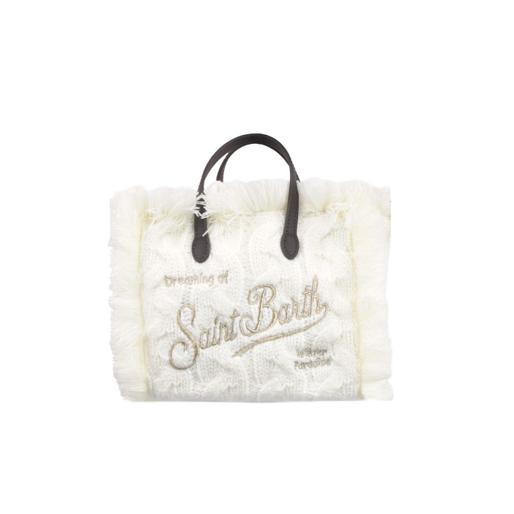 SAINT BARTH Borsa Vanity Mini a trecce bianca in lana bambina