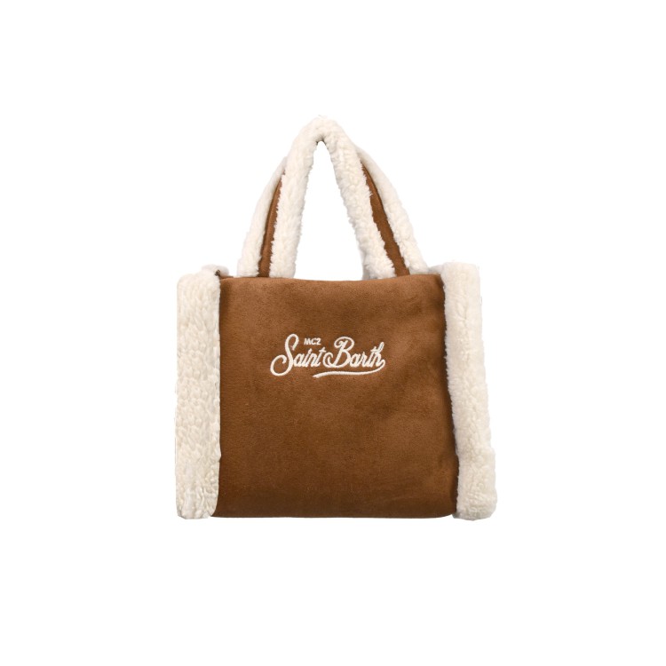 SAINT BARTH Borsa Vanity Mini shearling marrone bambina