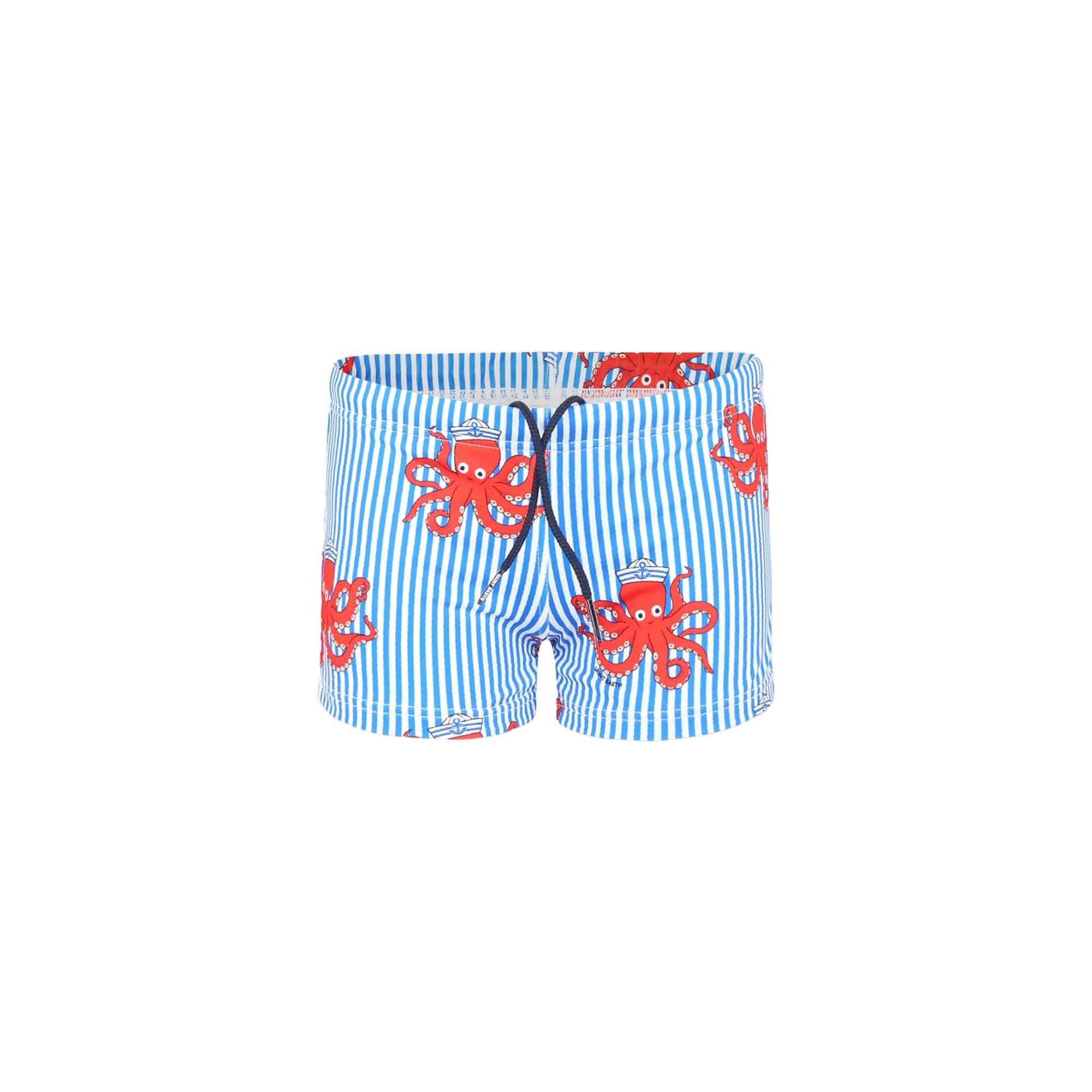 SAINT BARTH Costume a righe azzurre con polpi all-over bambino