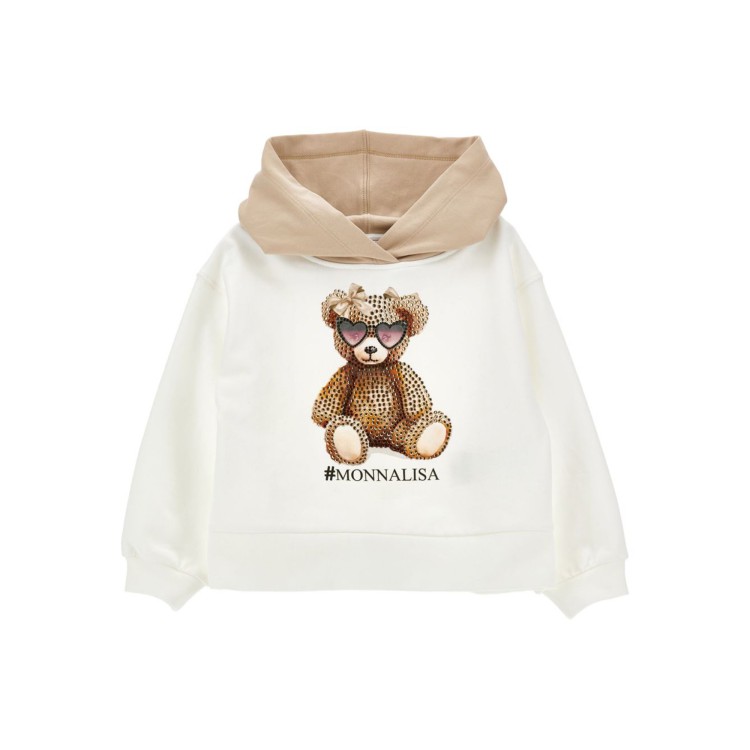 MONNALISA Felpa beige e crema con cappuccio bambina