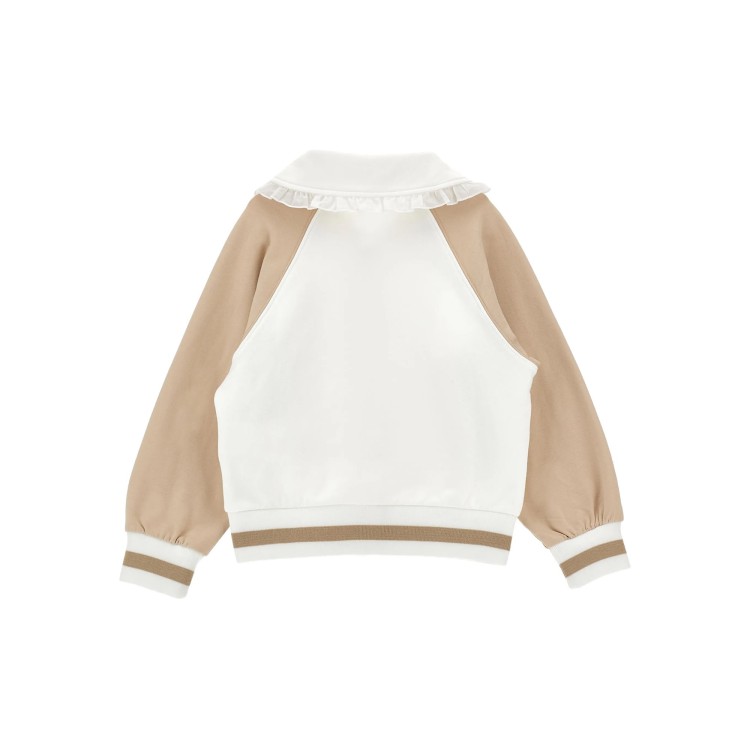 MONNALISA Felpa varsity bianca e sabbia con orsetto bambina