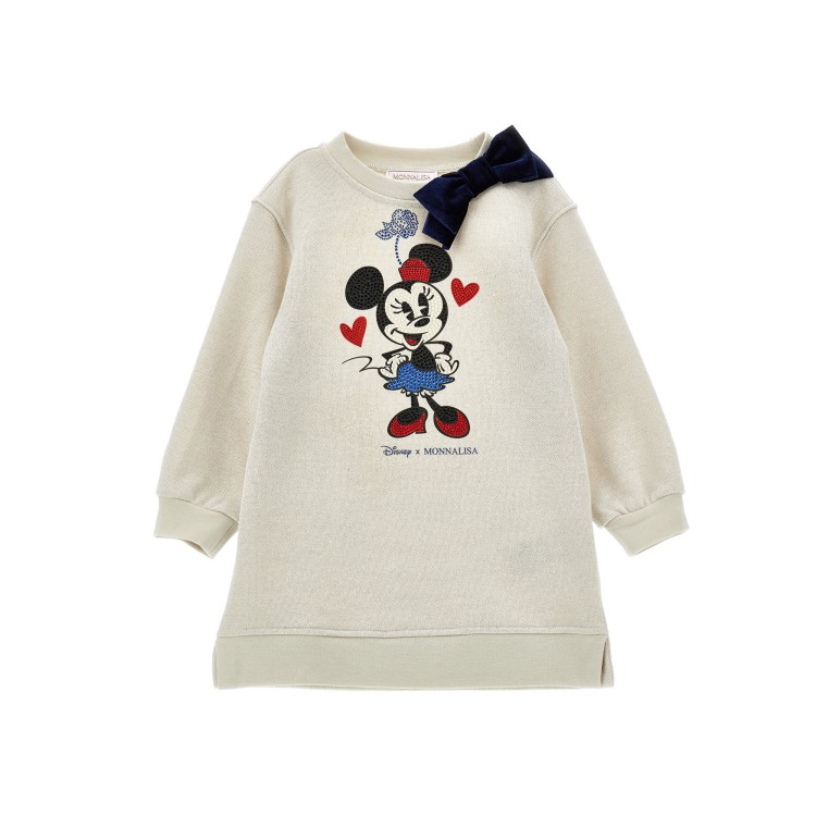 MONNALISA Abito felpa sabbia con Minnie strass bambina