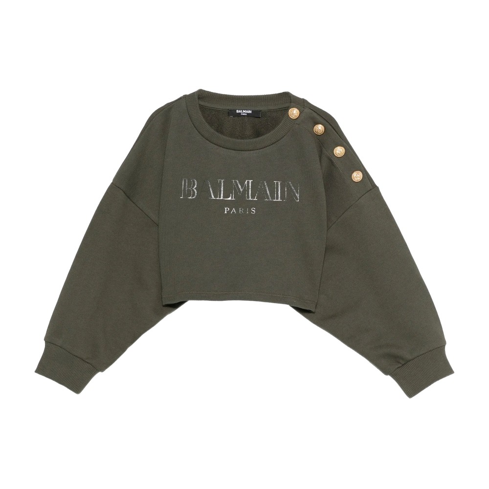 BALMAIN Felpa verde cropped...