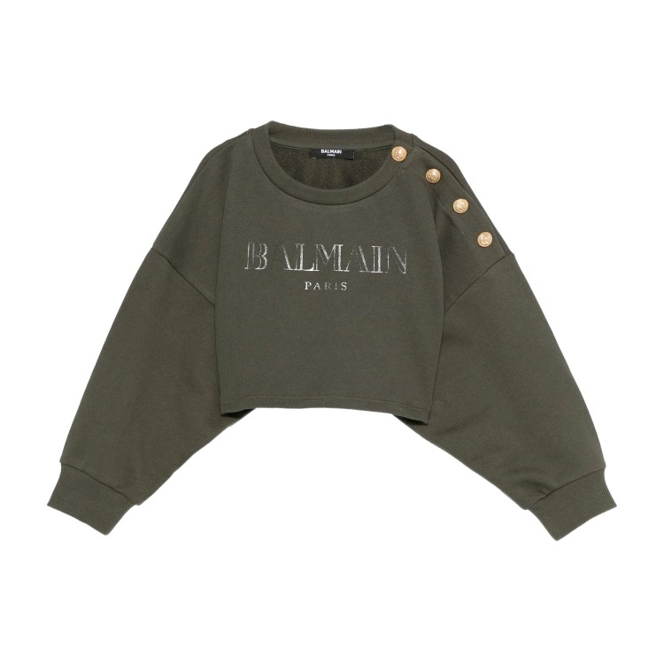 BALMAIN Felpa verde cropped con bottoni bambina