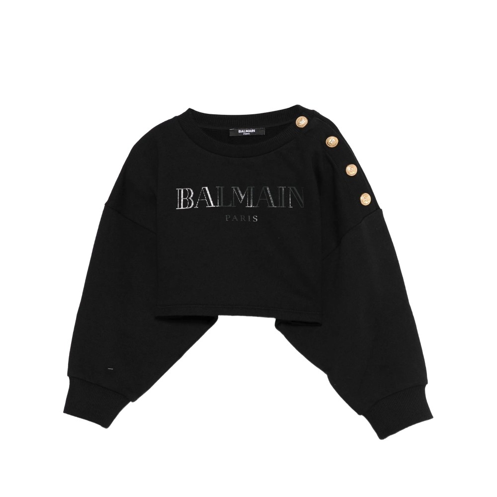 BALMAIN Felpa nera cropped...
