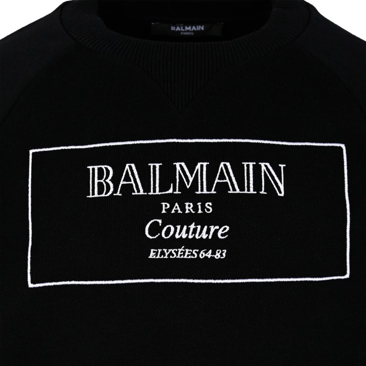 BALMAIN Felpa nera girocollo con logo ricamato bambini